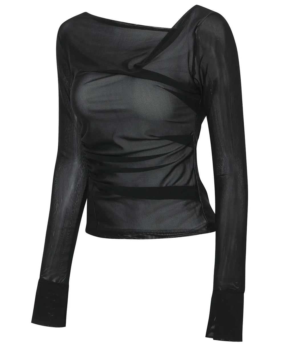 【Flare up】Draped Mesh Layered Long Sleeve  - 2 colors
