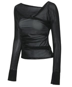 【Flare up】Draped Mesh Layered Long Sleeve  - 2 colors