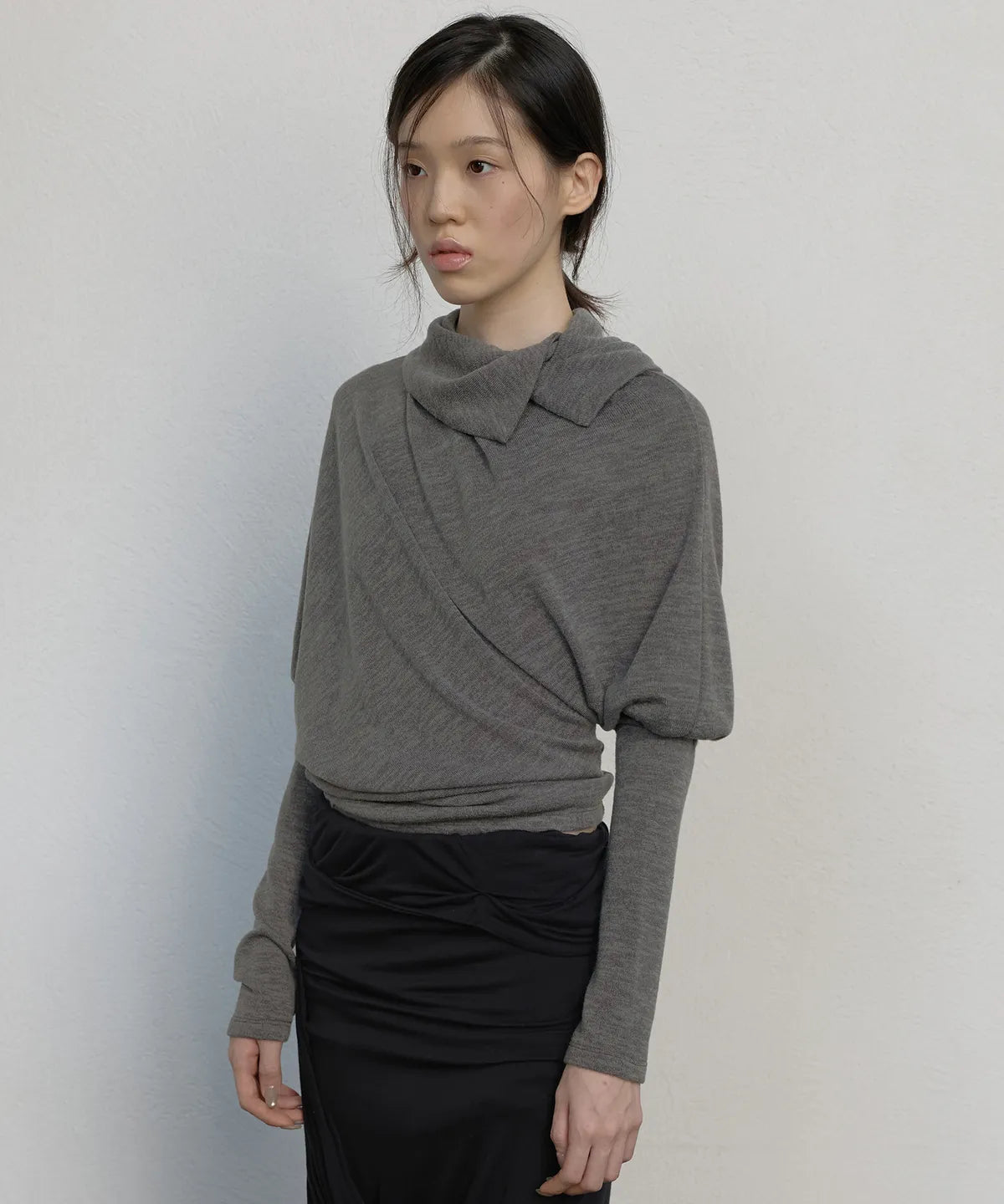 【Flare up】Knit Asymmetrical Long Sleeve - 3 colors