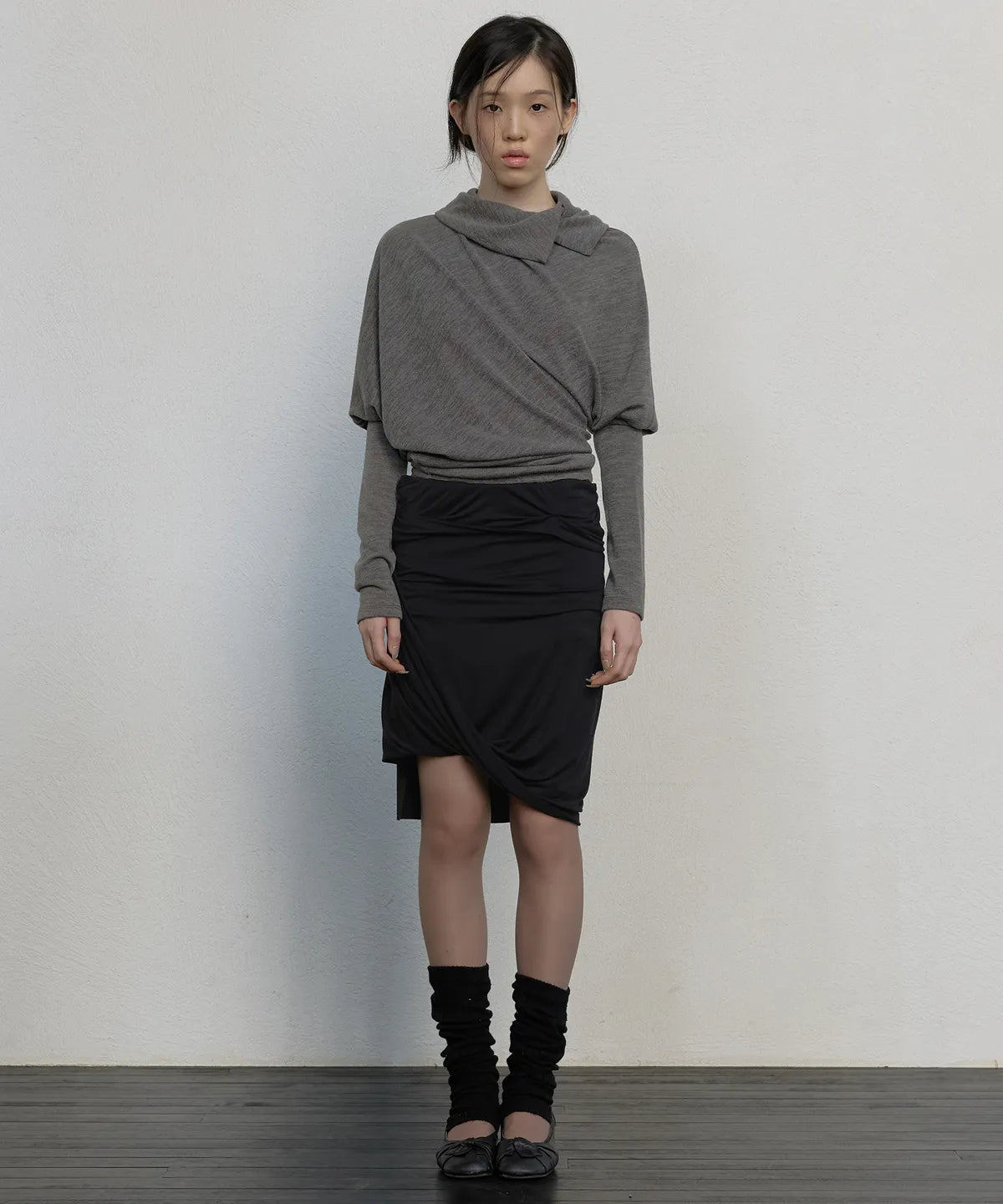 【Flare up】Knit Asymmetrical Long Sleeve - 3 colors