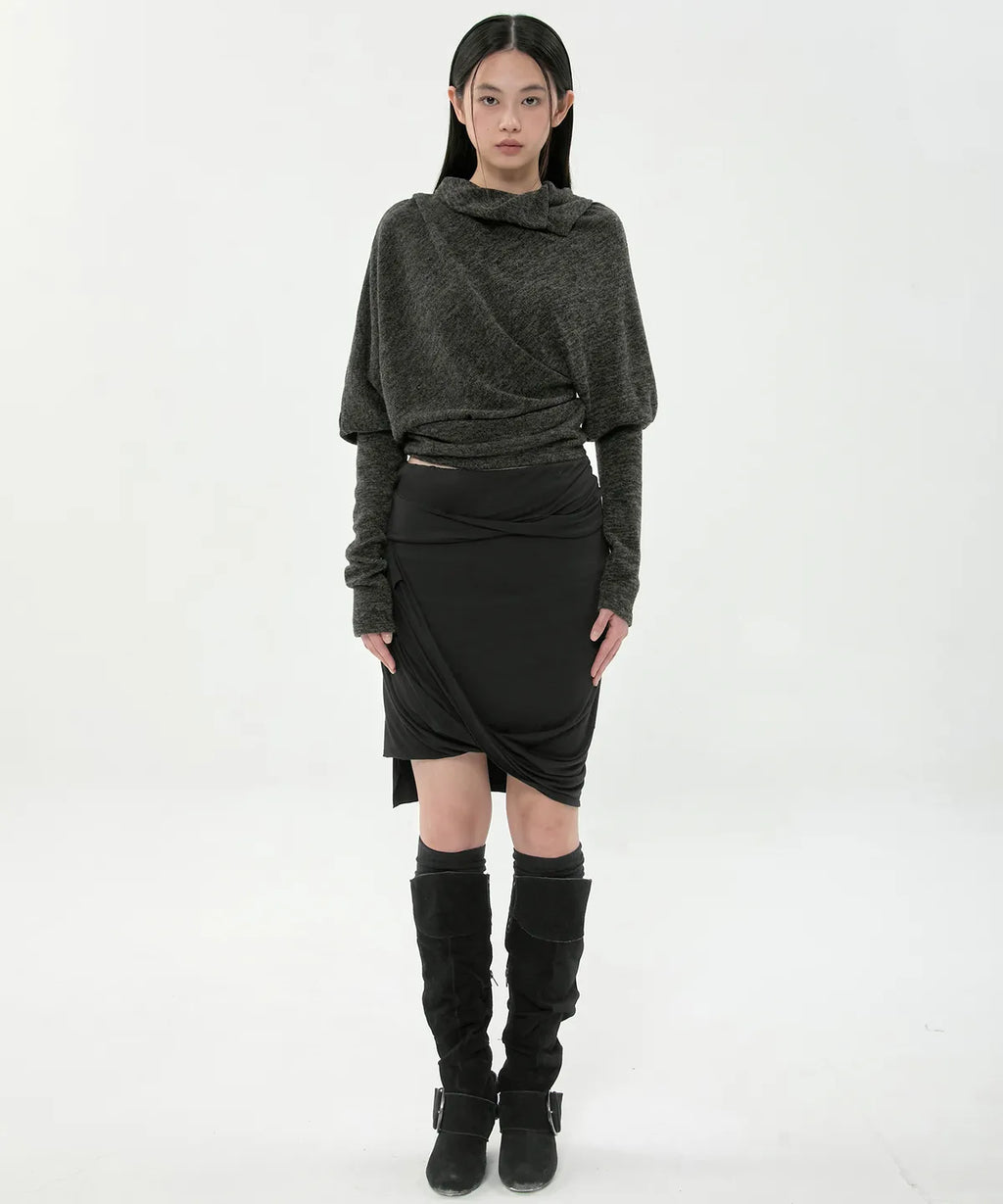 【Flare up】Knit Asymmetrical Long Sleeve - 3 colors