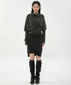 【Flare up】Knit Asymmetrical Long Sleeve - 3 colors