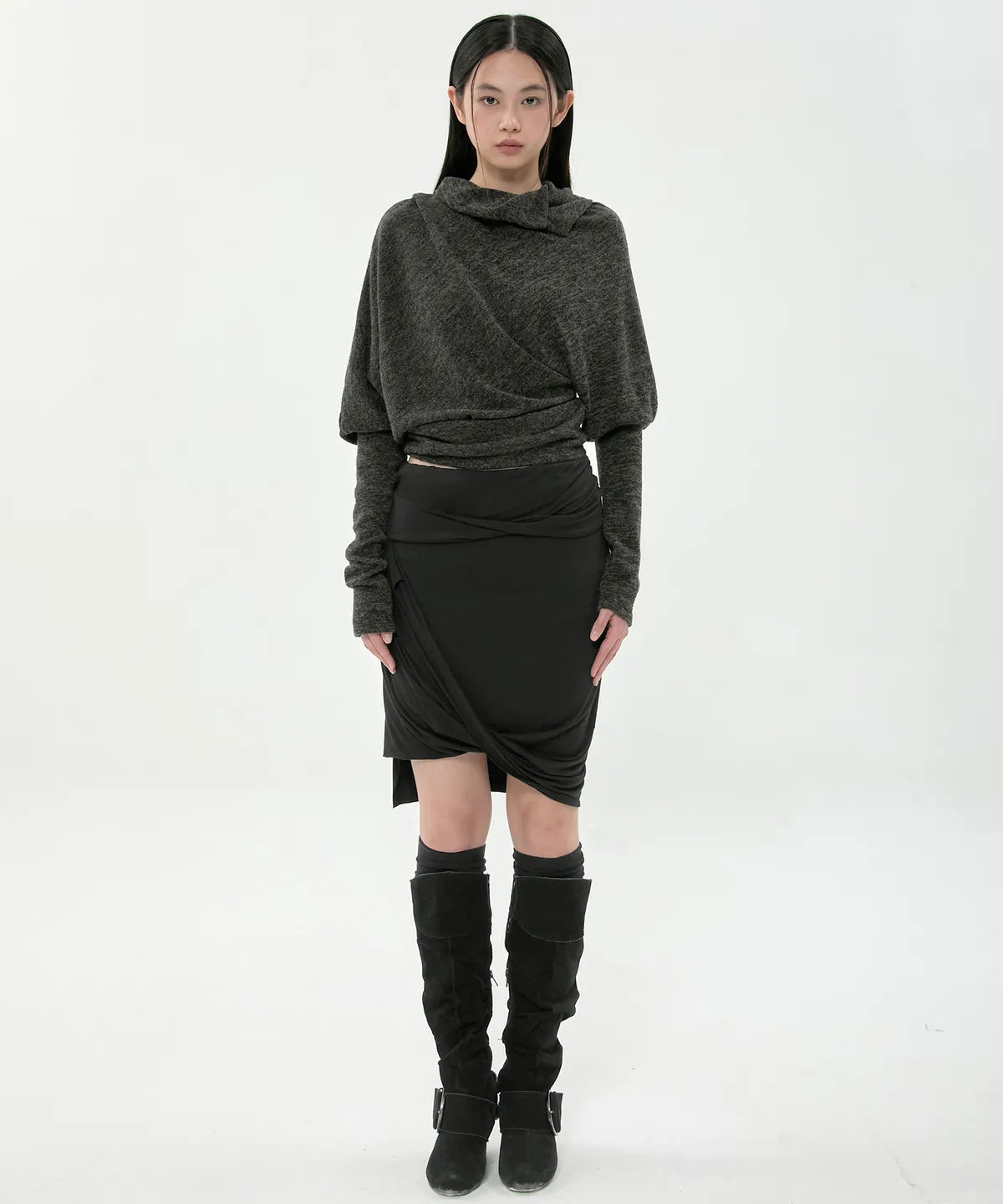 【Flare up】Knit Asymmetrical Long Sleeve - 3 colors