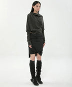 【Flare up】Knit Asymmetrical Long Sleeve - 3 colors