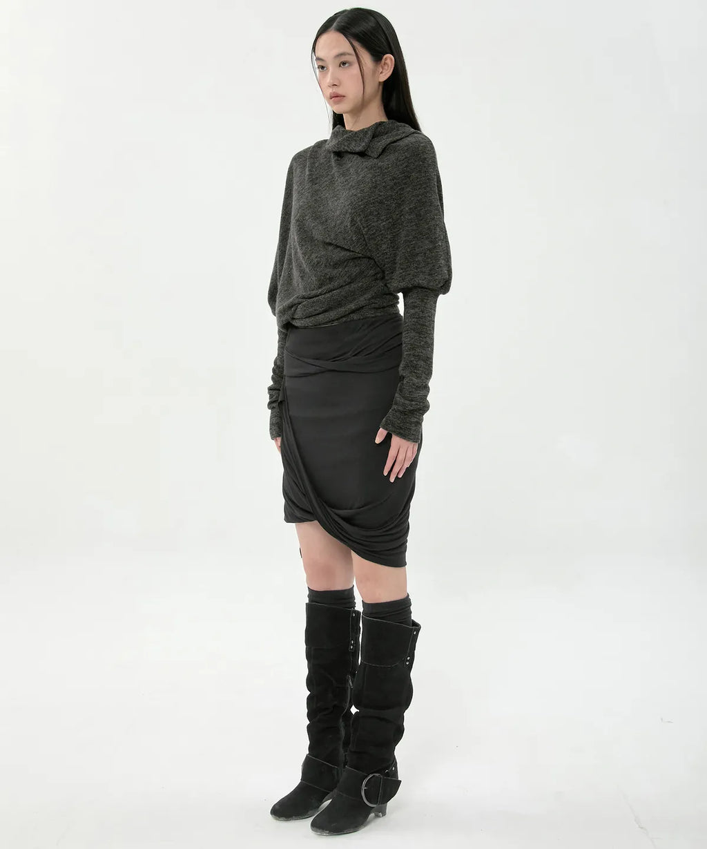 【Flare up】Knit Asymmetrical Long Sleeve - 3 colors