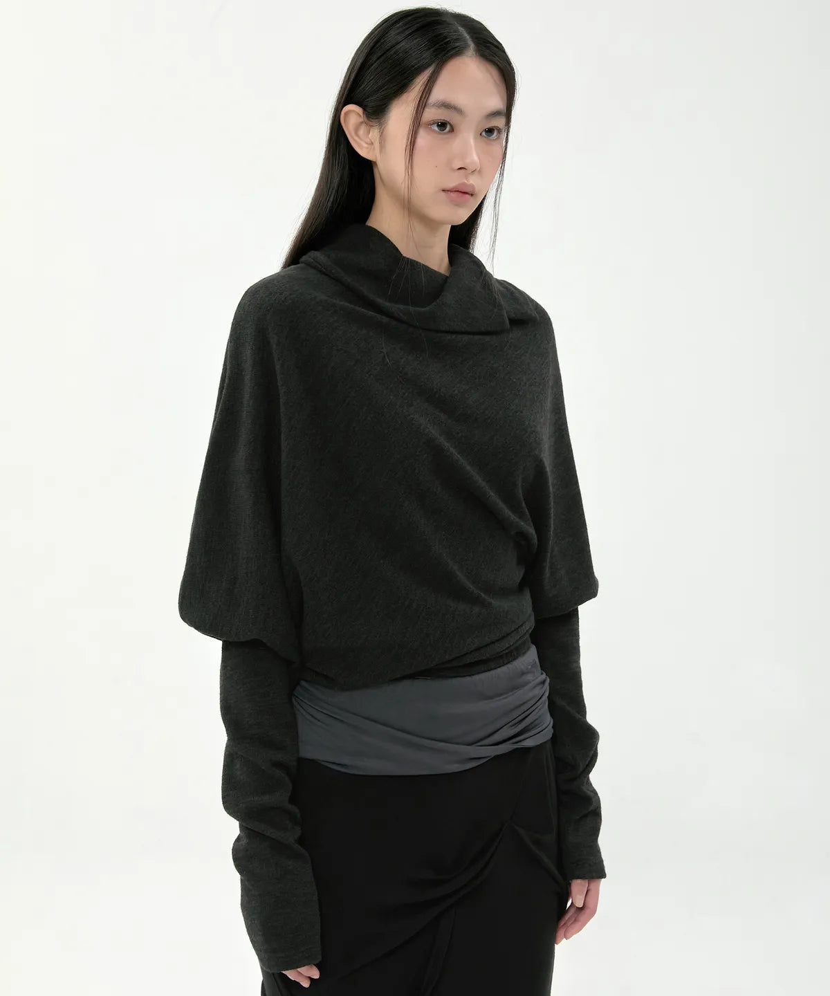 【Flare up】Knit Asymmetrical Long Sleeve - 3 colors