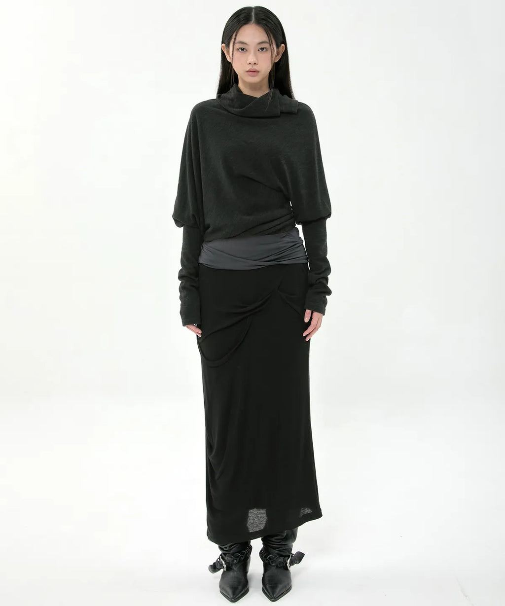 【Flare up】Knit Asymmetrical Long Sleeve - 3 colors