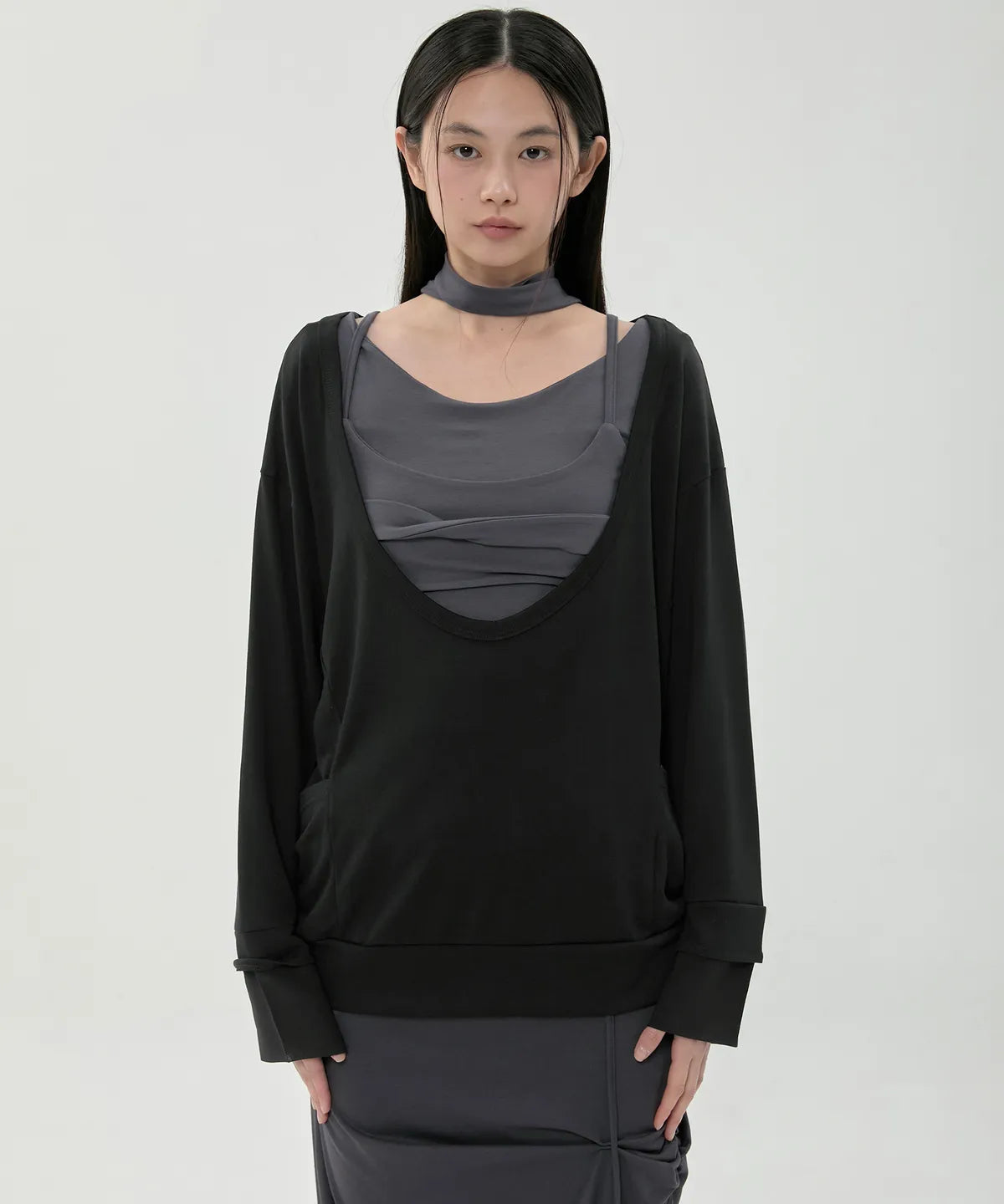 【Flare up】2-Layered Offset Long Sleeve - 3 colors