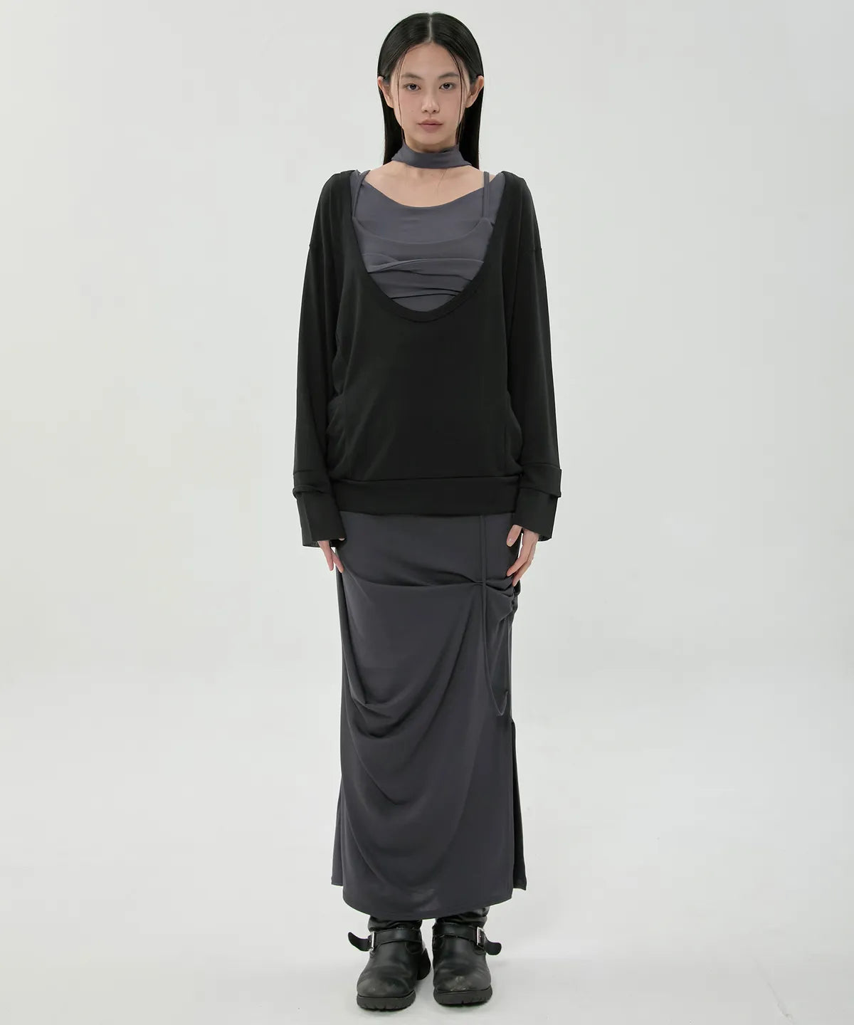 【Flare up】2-Layered Offset Long Sleeve - 3 colors