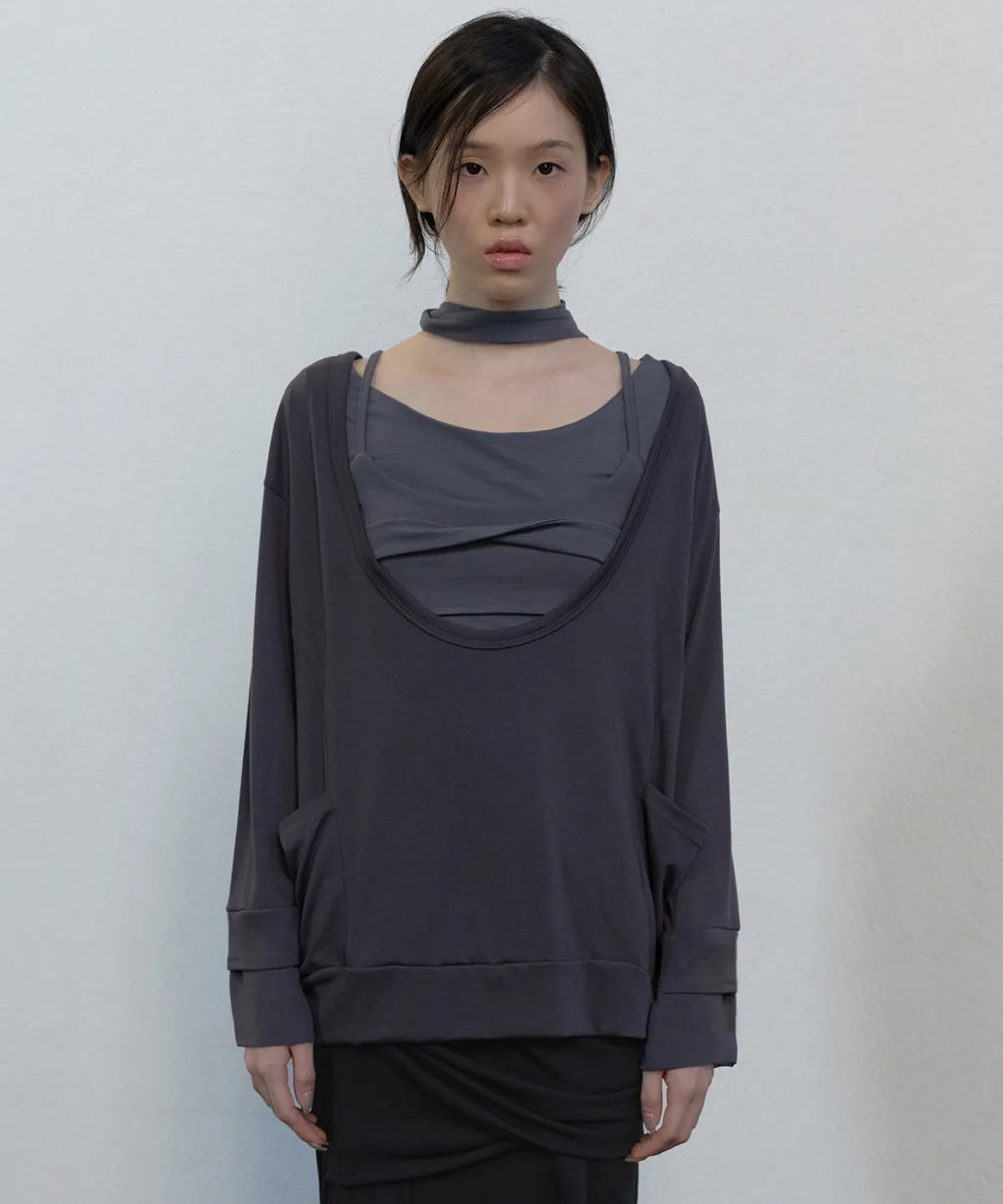 【Flare up】2-Layered Offset Long Sleeve - 3 colors