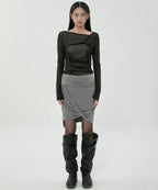 【Flare up】Asymmetrical Midi Skirt  - 2 colors