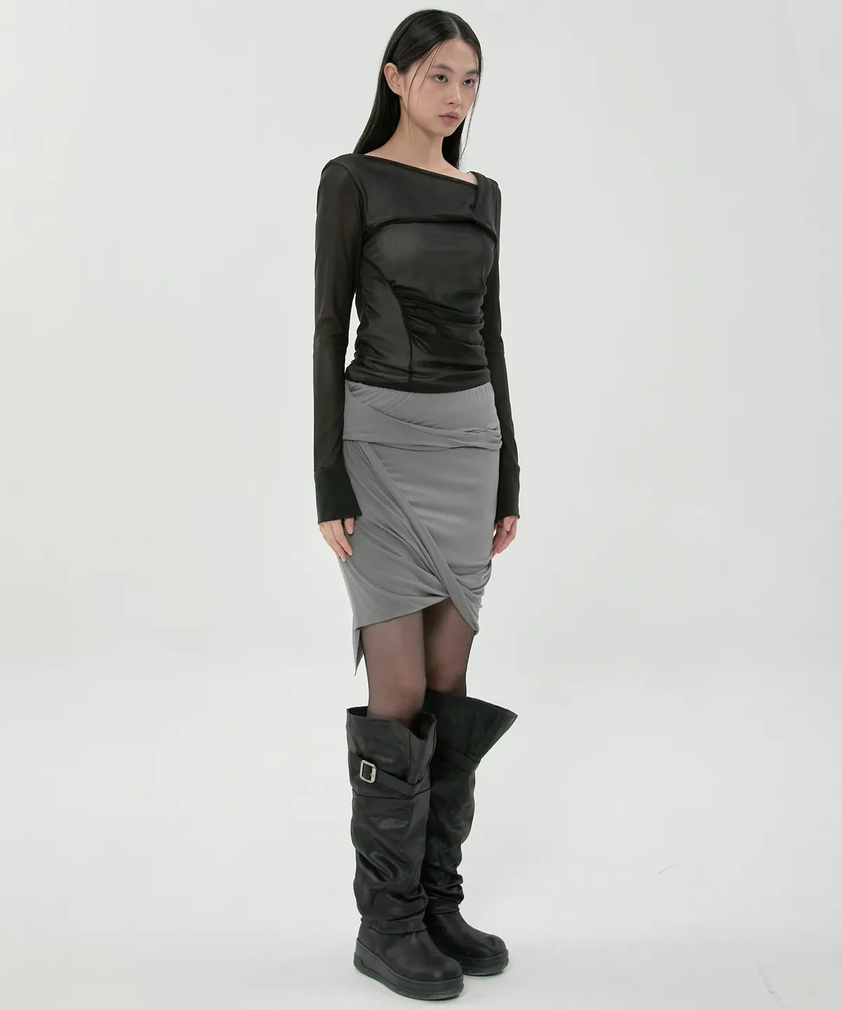 【Flare up】Asymmetrical Midi Skirt  - 2 colors