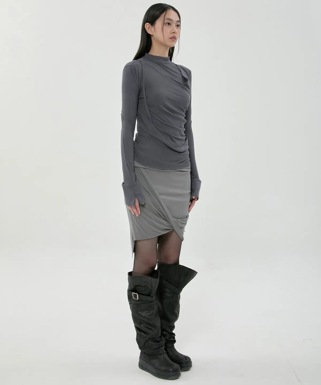 【Flare up】Asymmetrical Midi Skirt  - 2 colors