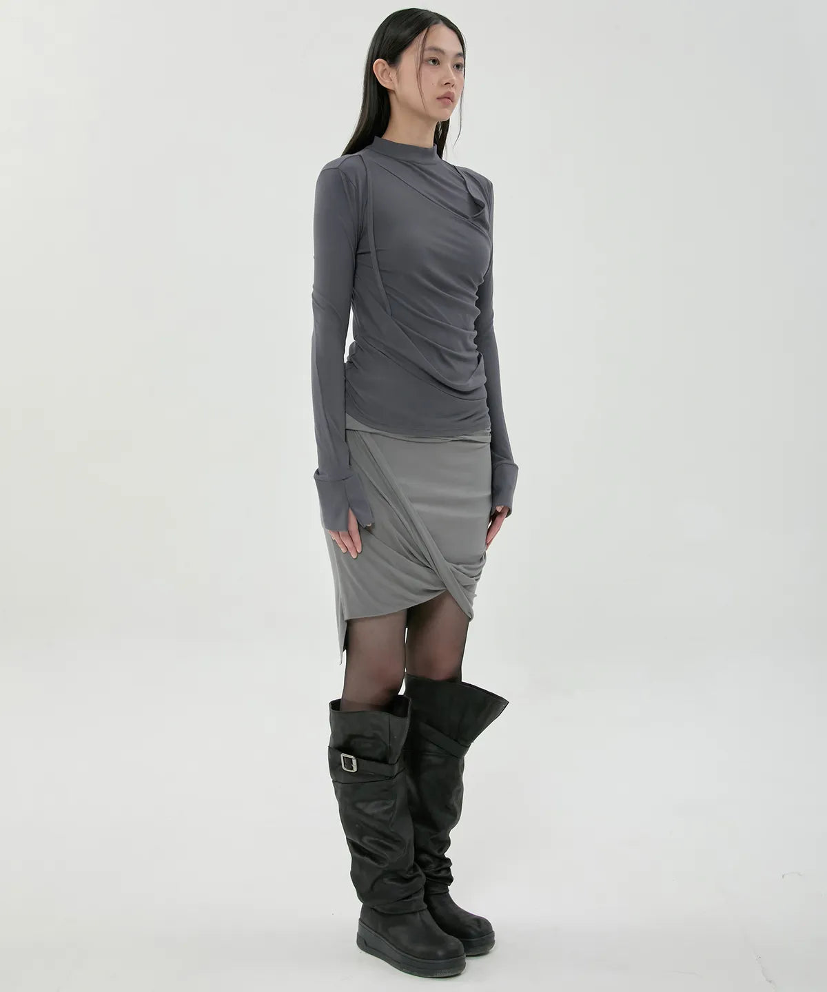 【Flare up】Asymmetrical Midi Skirt  - 2 colors