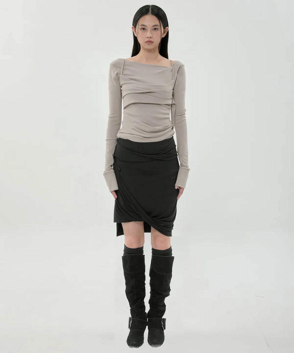 【Flare up】Asymmetrical Midi Skirt  - 2 colors