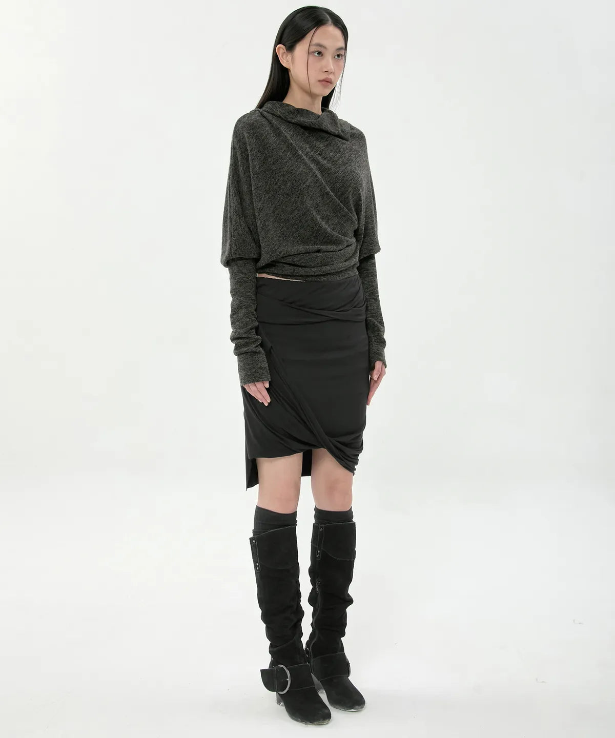 【Flare up】Asymmetrical Midi Skirt  - 2 colors