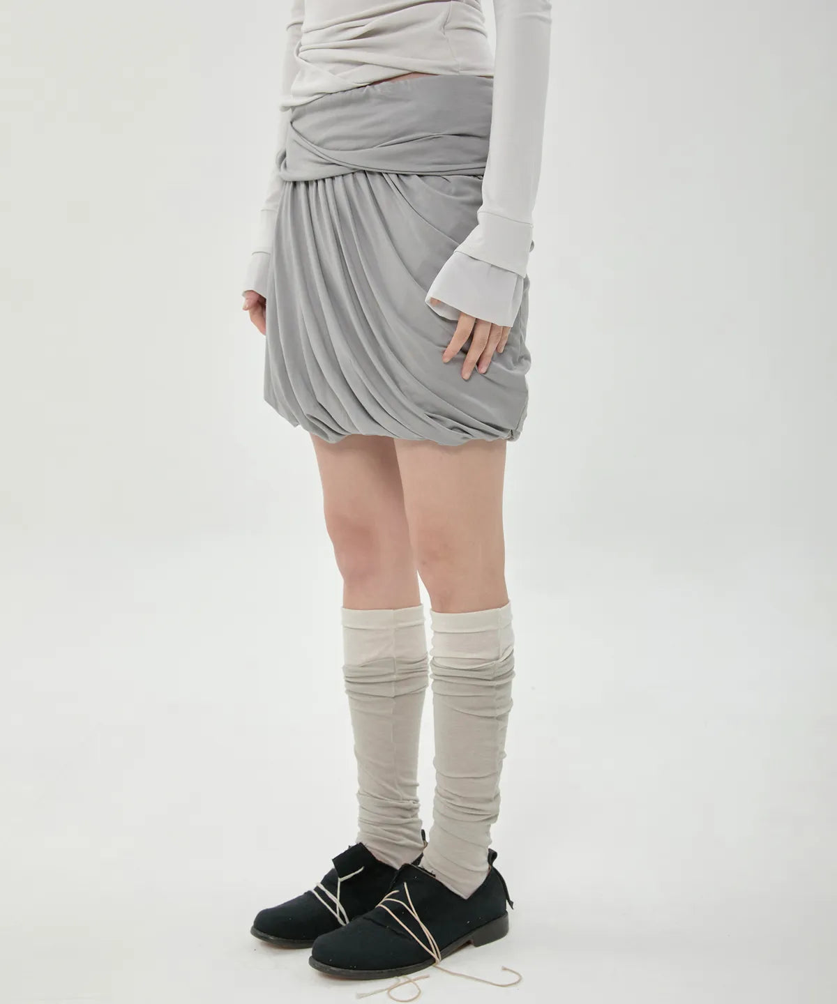 【Flare up】Layered Drape Midi Skirt - 3 colors