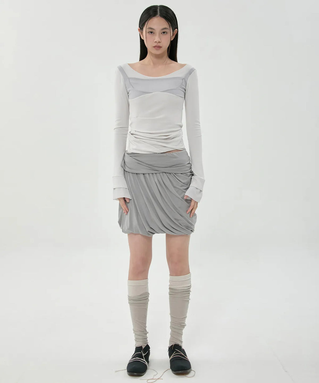 【Flare up】Layered Drape Midi Skirt - 3 colors