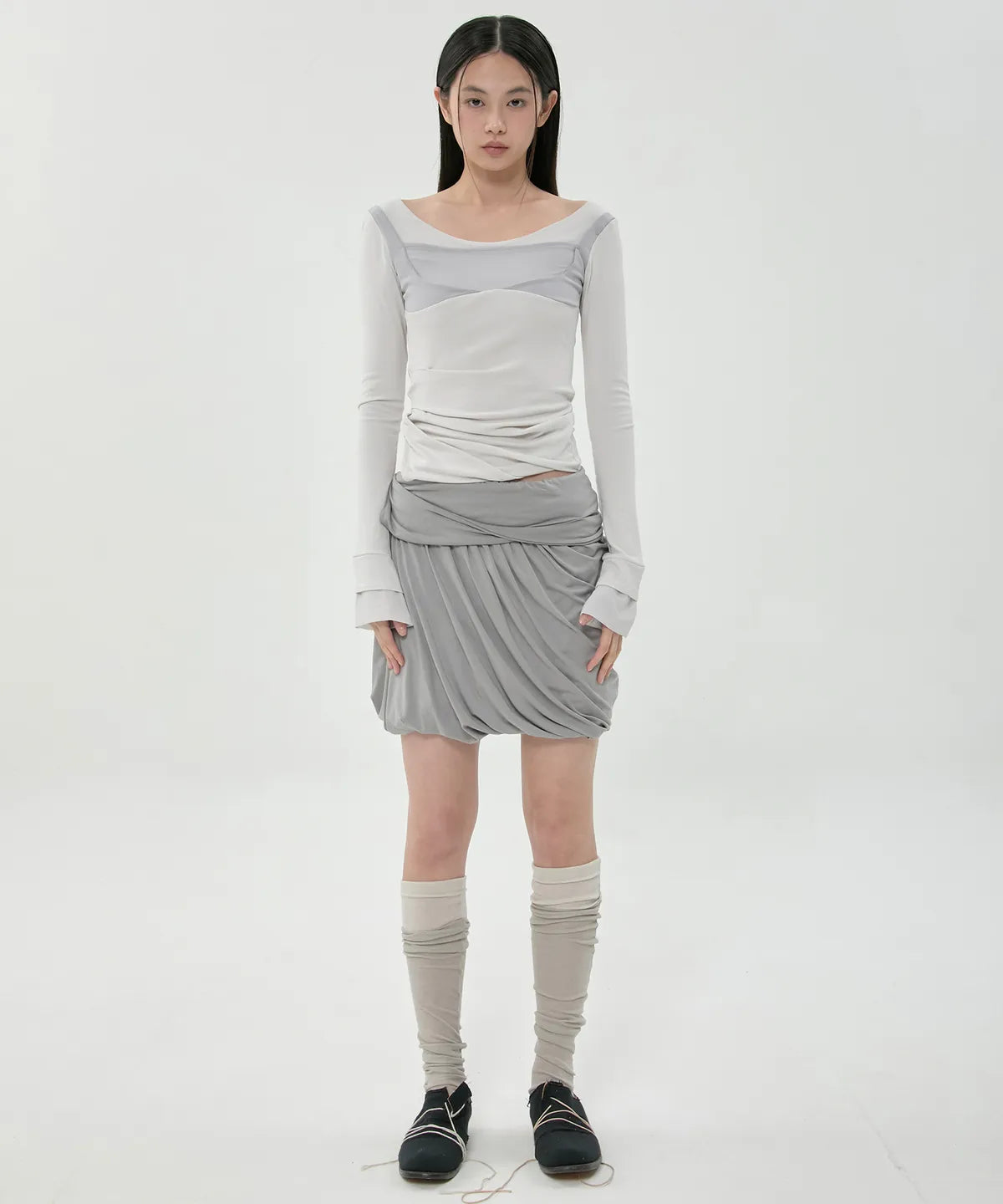 【Flare up】Layered Drape Midi Skirt - 3 colors