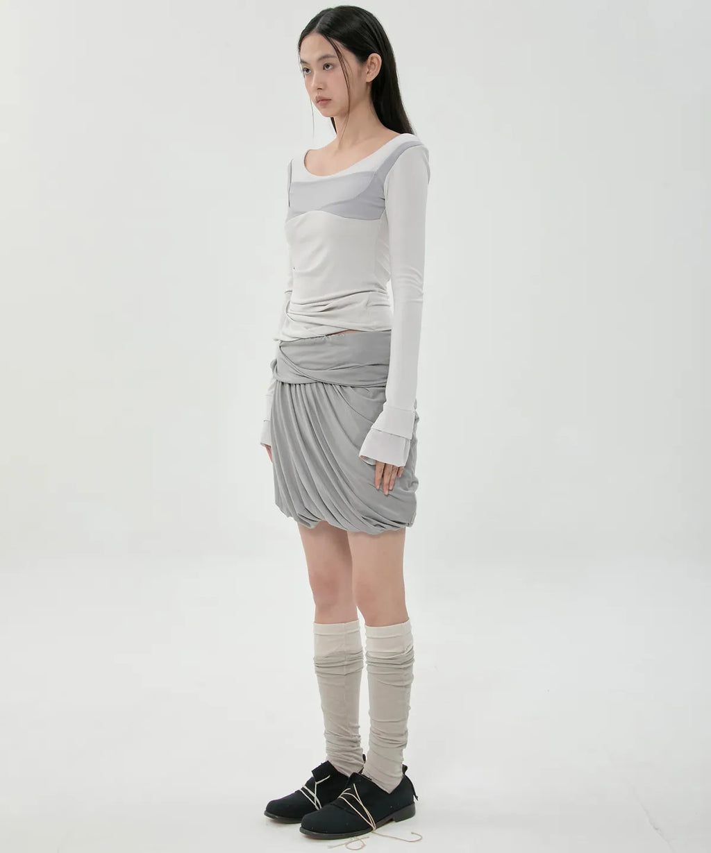 【Flare up】Layered Drape Midi Skirt - 3 colors