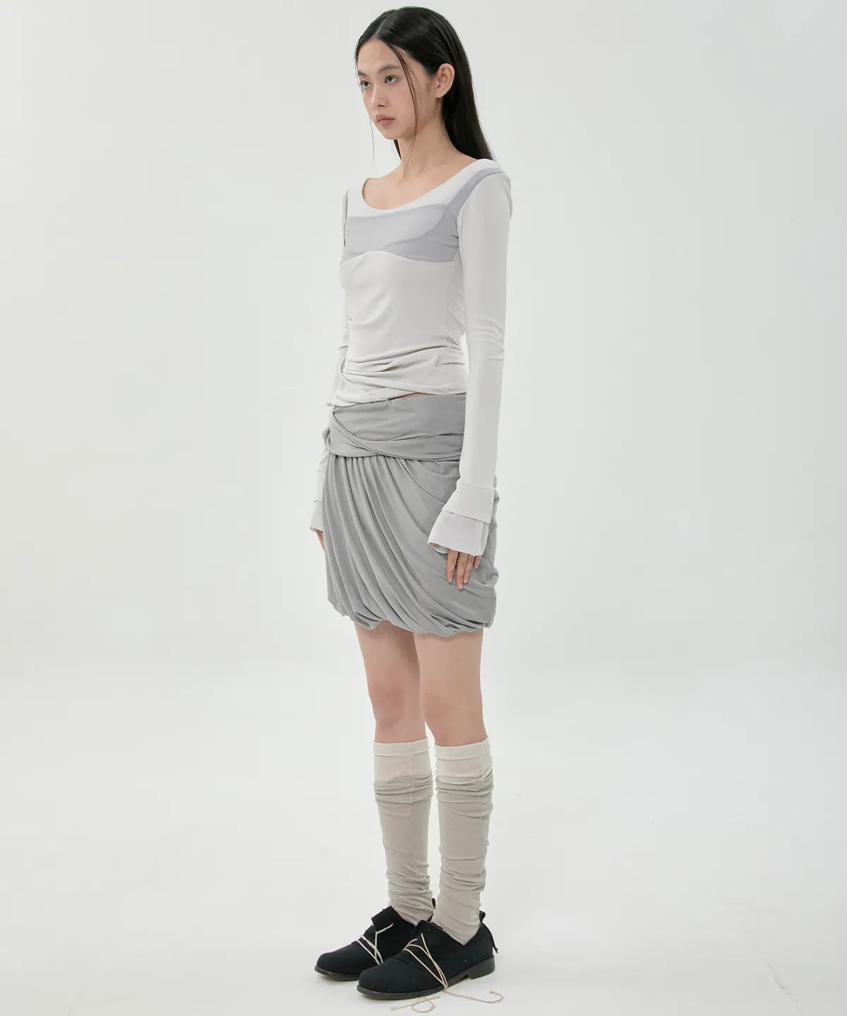 【Flare up】Layered Drape Midi Skirt - 3 colors