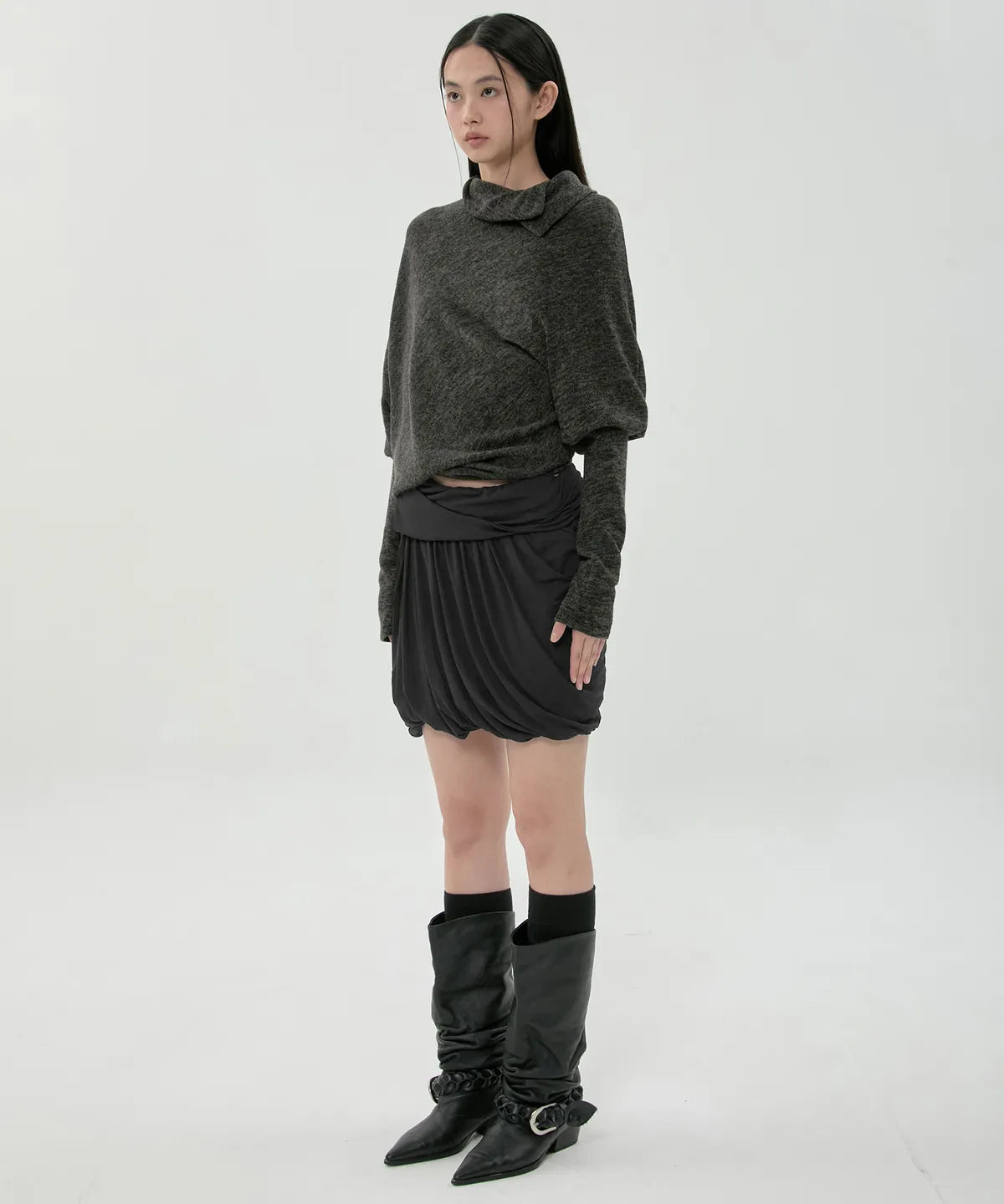 【Flare up】Layered Drape Midi Skirt - 3 colors