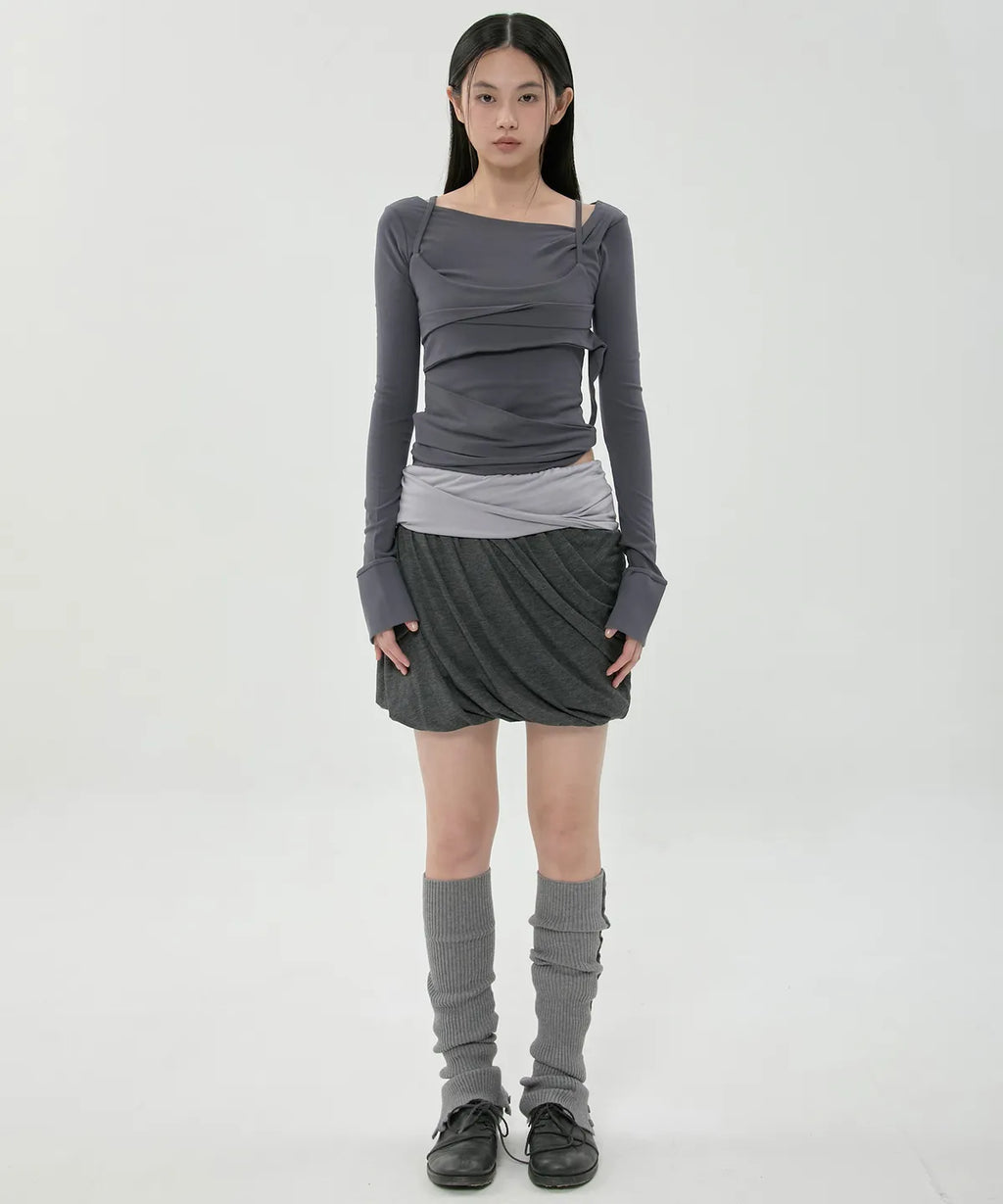 【Flare up】Layered Drape Midi Skirt - 3 colors