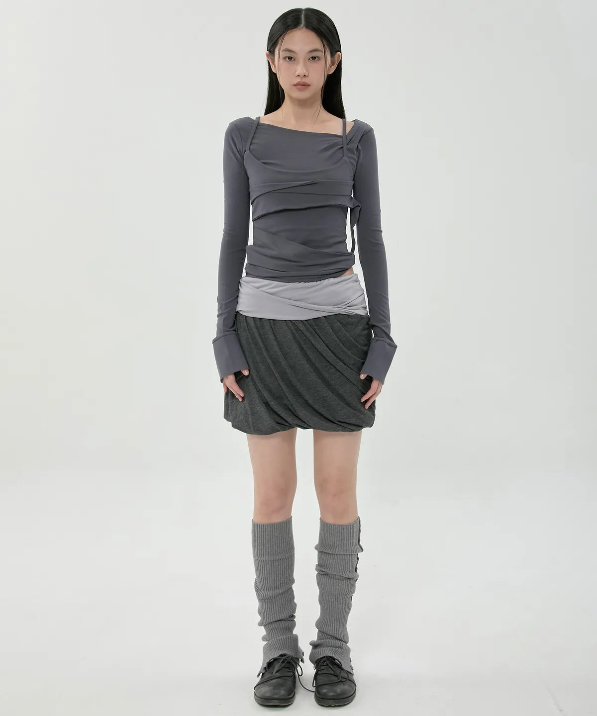 【Flare up】Layered Drape Midi Skirt - 3 colors