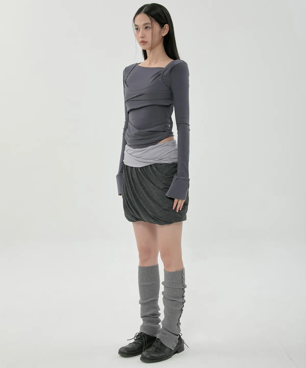 【Flare up】Layered Drape Midi Skirt - 3 colors