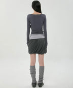 【Flare up】Layered Drape Midi Skirt - 3 colors