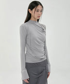 【Flare up】Draped Mock Neck Long Sleeve - 4 colors