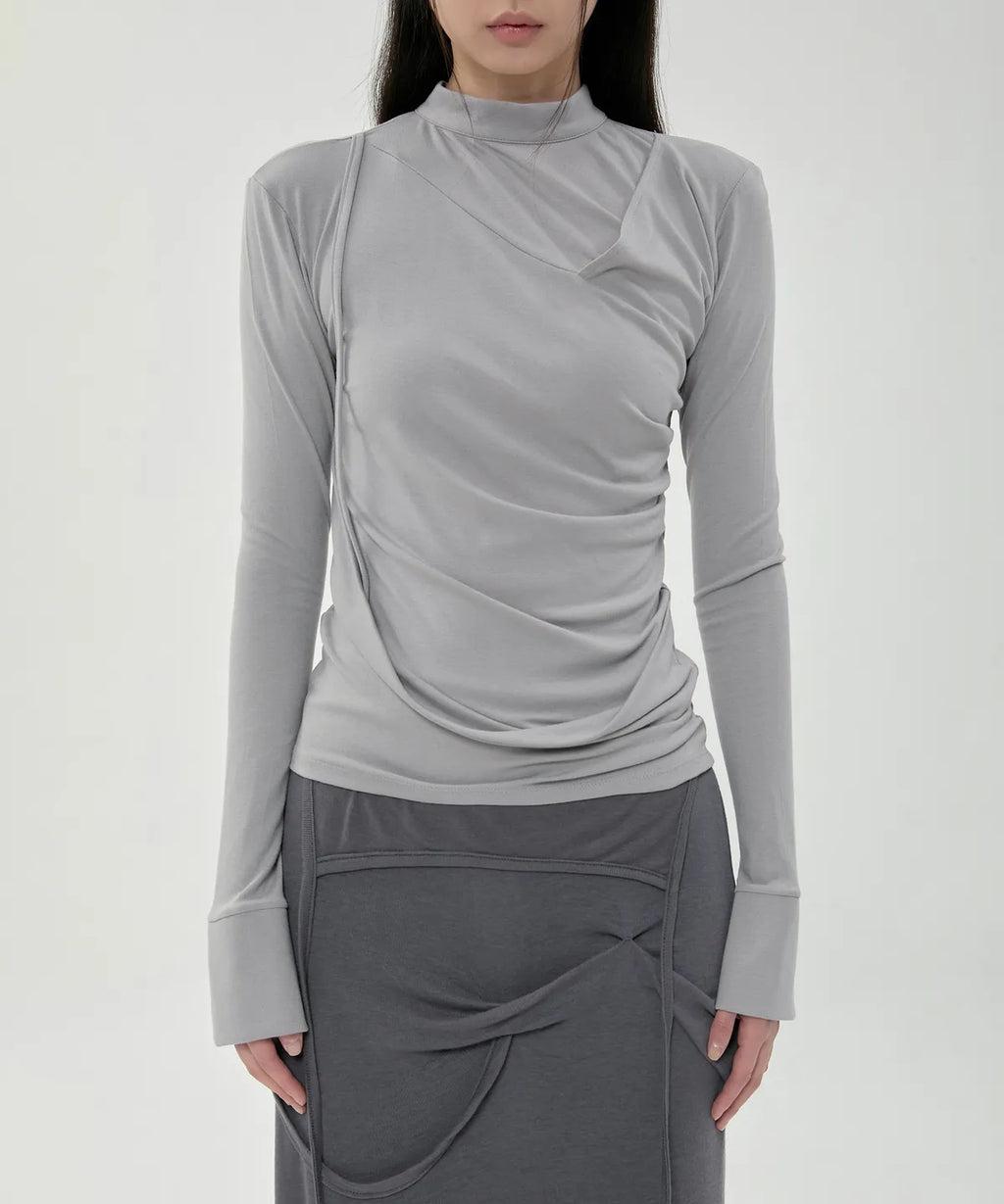 【Flare up】Draped Mock Neck Long Sleeve - 4 colors