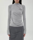 【Flare up】Draped Mock Neck Long Sleeve - 4 colors