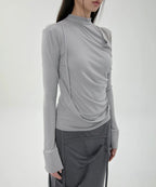 【Flare up】Draped Mock Neck Long Sleeve - 4 colors