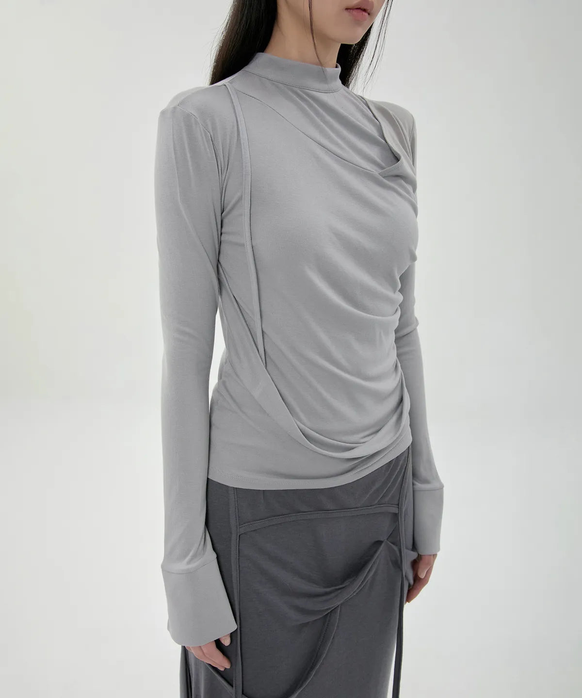 【Flare up】Draped Mock Neck Long Sleeve - 4 colors
