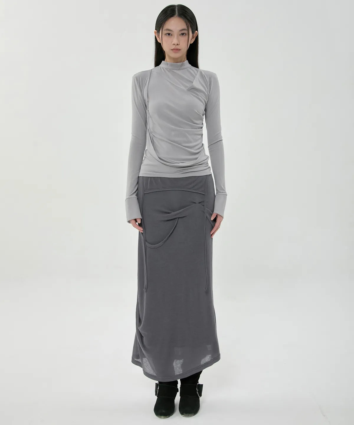 【Flare up】Draped Mock Neck Long Sleeve - 4 colors
