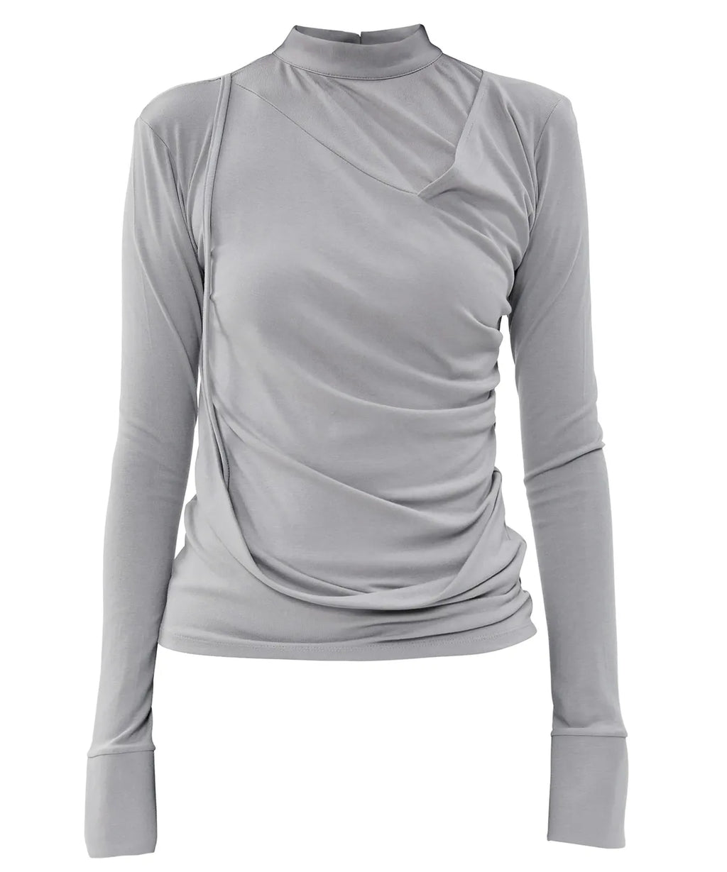【Flare up】Draped Mock Neck Long Sleeve - 4 colors