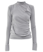 【Flare up】Draped Mock Neck Long Sleeve - 4 colors
