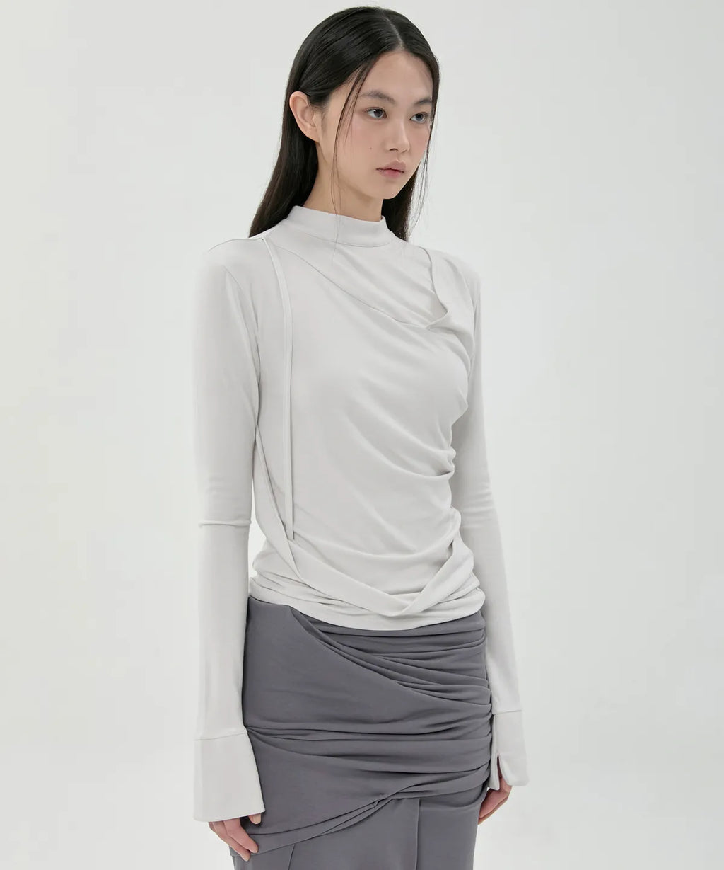 【Flare up】Draped Mock Neck Long Sleeve - 4 colors