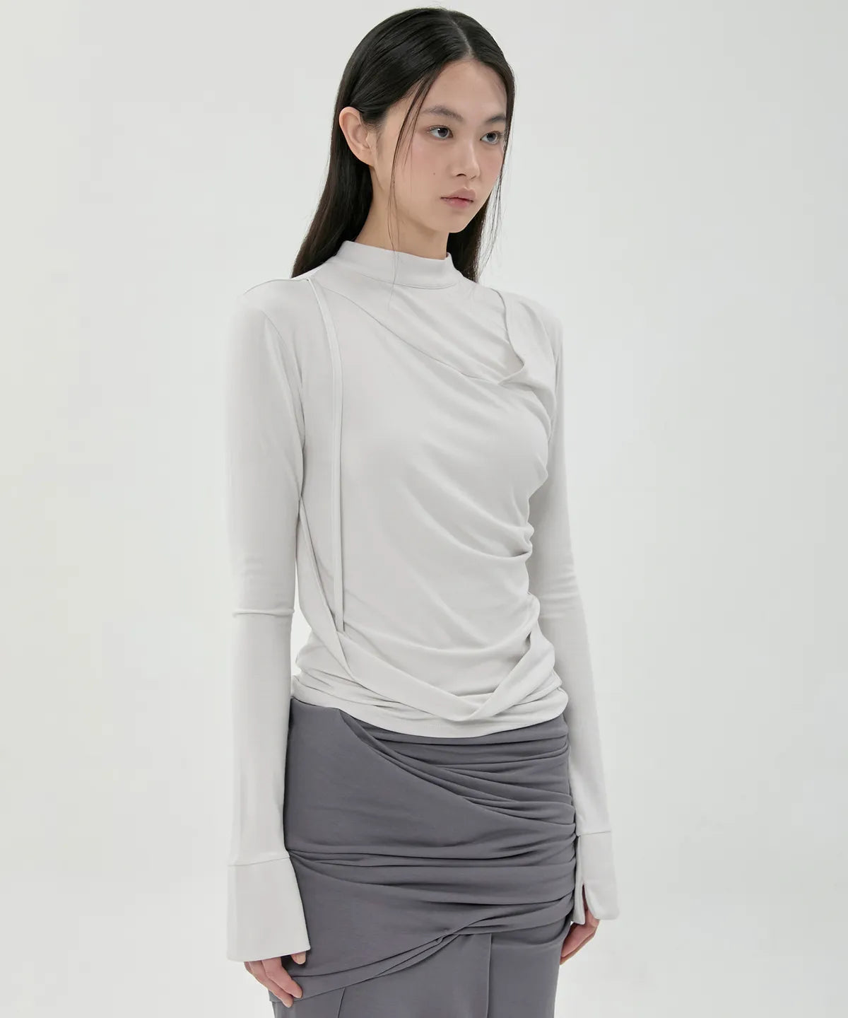 【Flare up】Draped Mock Neck Long Sleeve - 4 colors