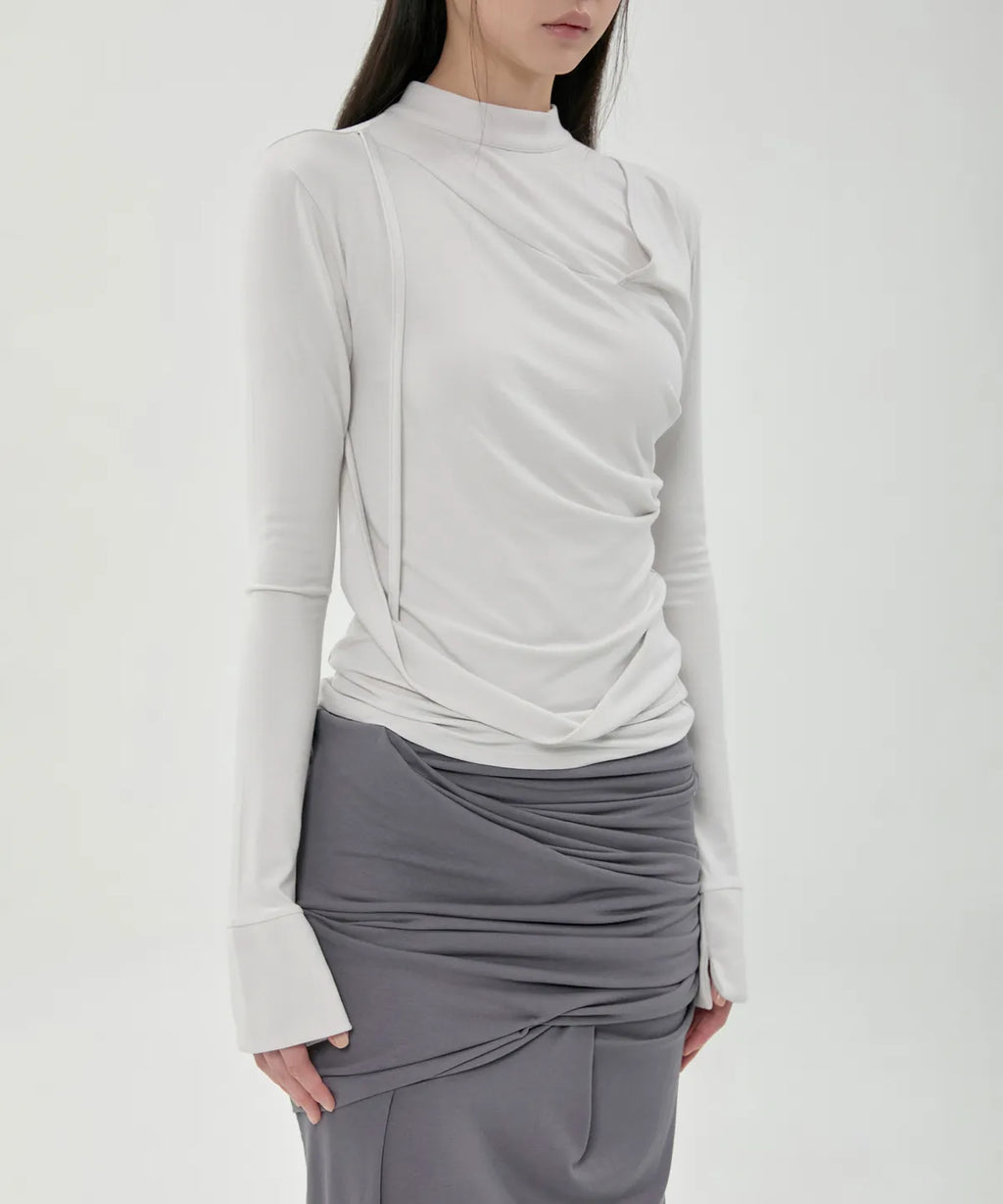 【Flare up】Draped Mock Neck Long Sleeve - 4 colors
