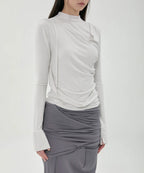 【Flare up】Draped Mock Neck Long Sleeve - 4 colors
