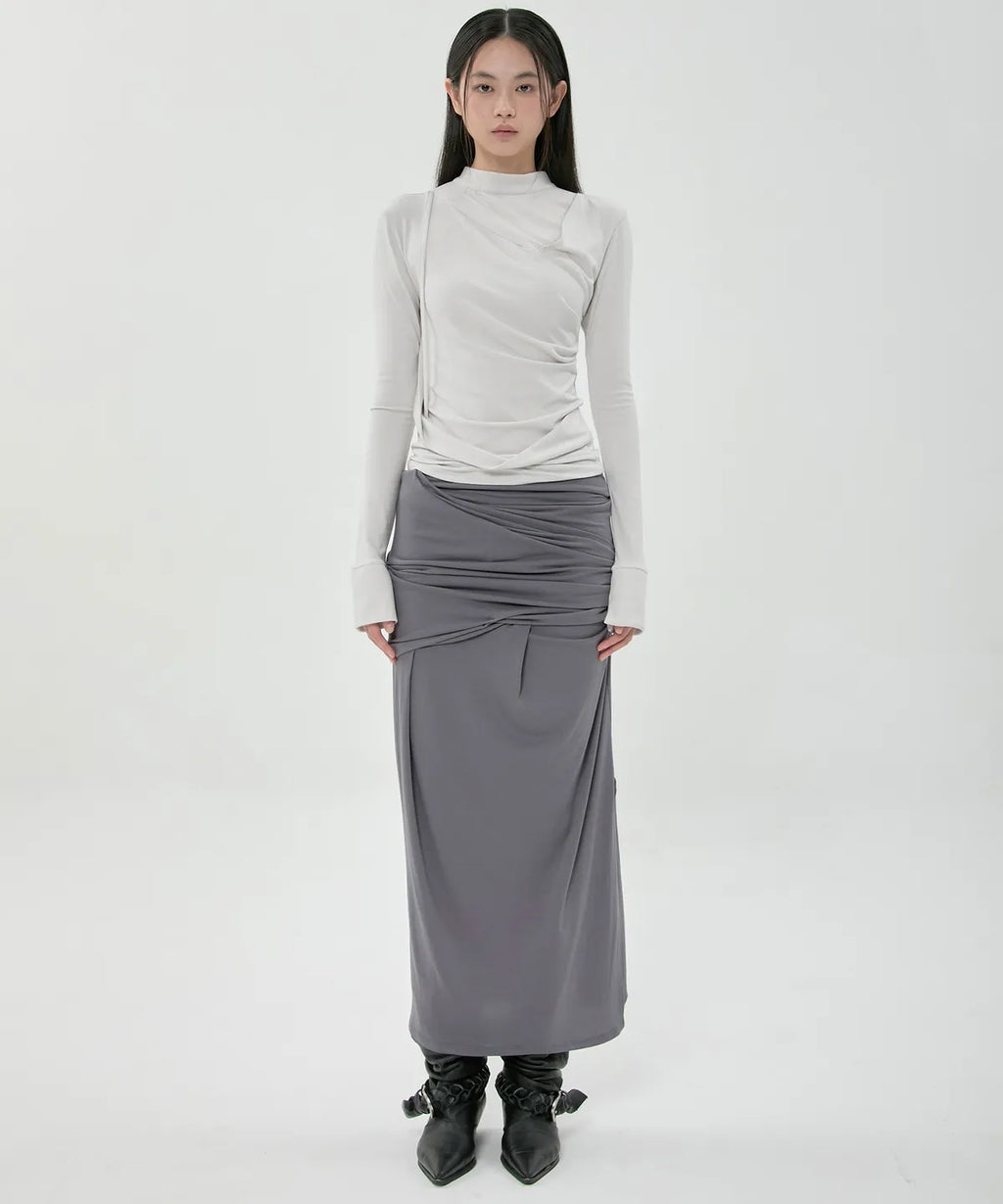 【Flare up】Draped Mock Neck Long Sleeve - 4 colors