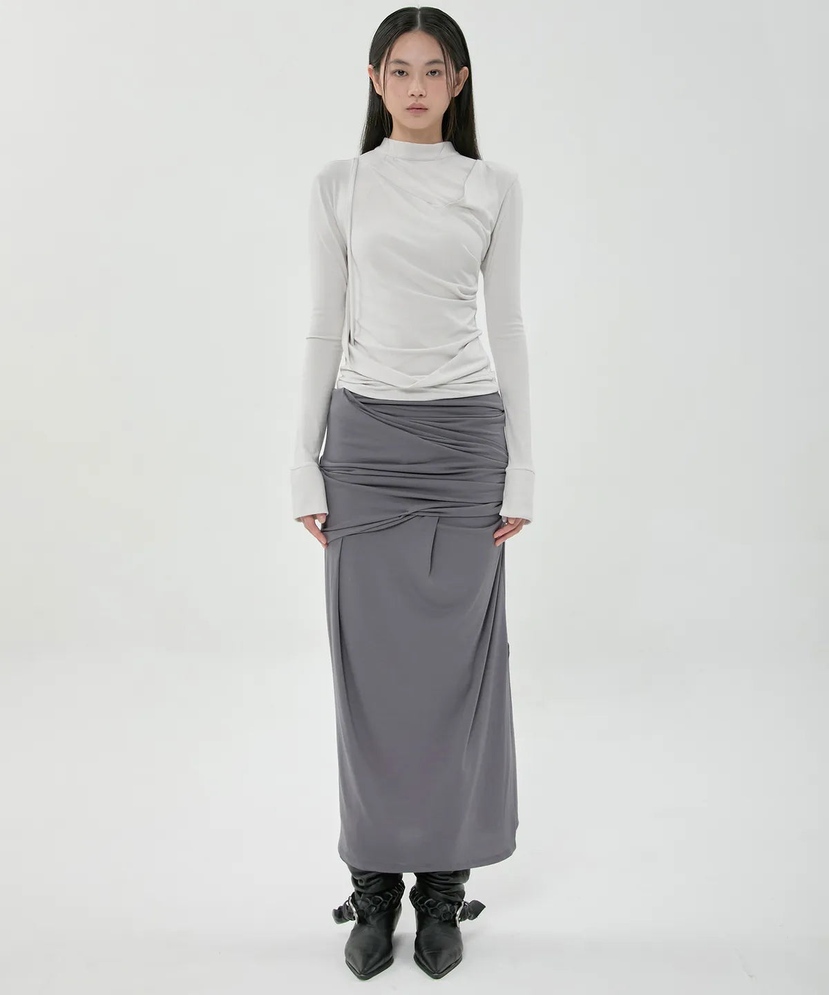【Flare up】Draped Mock Neck Long Sleeve - 4 colors