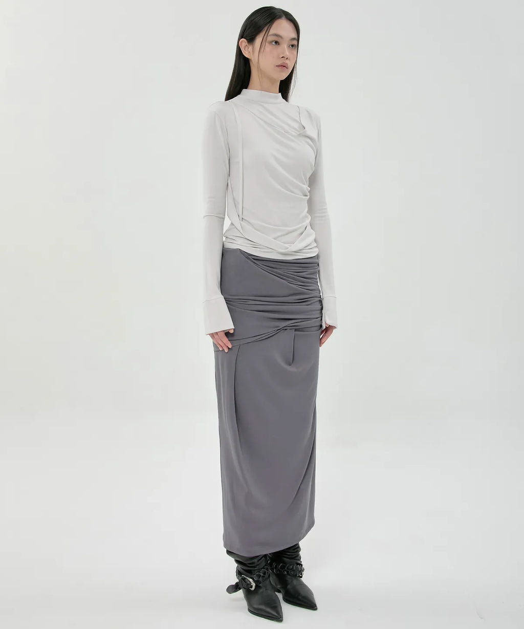 【Flare up】Draped Mock Neck Long Sleeve - 4 colors