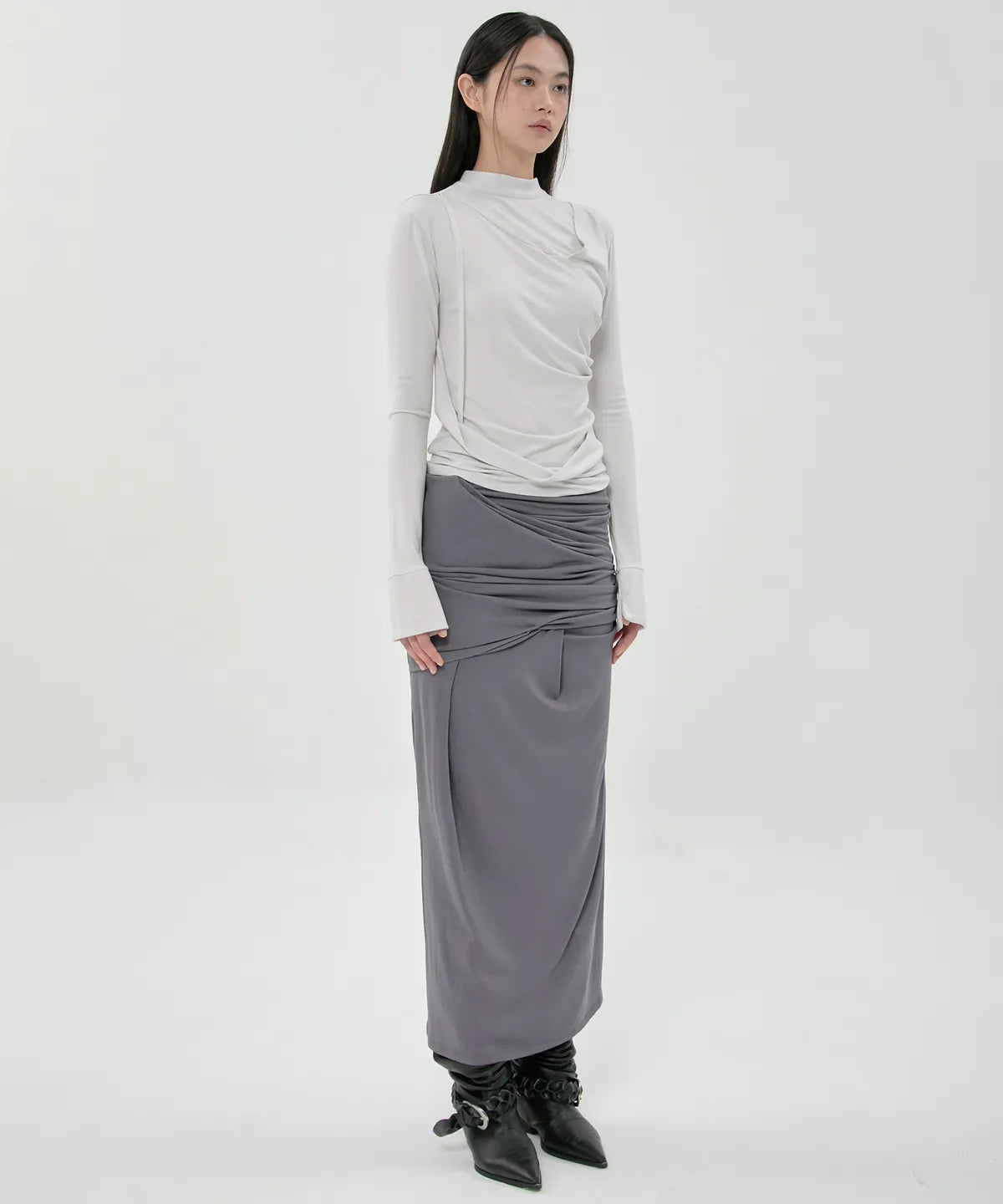 【Flare up】Draped Mock Neck Long Sleeve - 4 colors