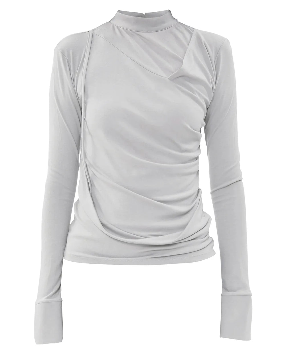 【Flare up】Draped Mock Neck Long Sleeve - 4 colors