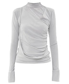 【Flare up】Draped Mock Neck Long Sleeve - 4 colors