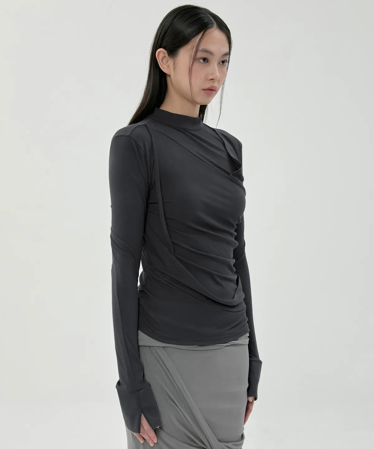 【Flare up】Draped Mock Neck Long Sleeve - 4 colors