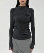 【Flare up】Draped Mock Neck Long Sleeve - 4 colors